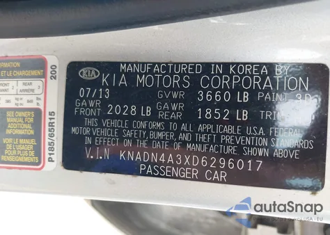 2013 Kia Rio Ex z USA, uszkodzony, nr VIN KNADN4A3XD6296017